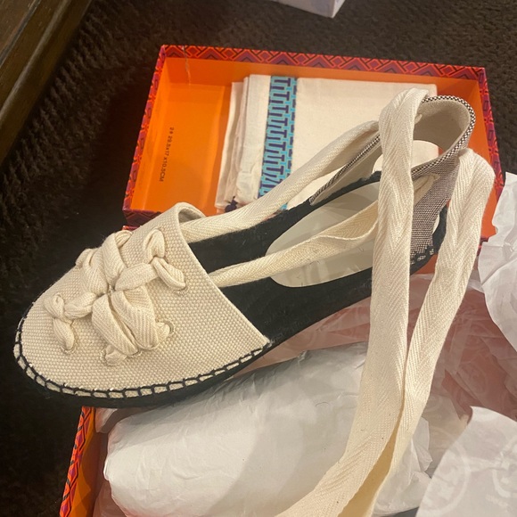 Tory Burch Shoes - New never worn with box and dust bag double T Tory Burch woven espadrille!